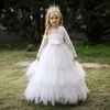 Robe de demoiselle d'honneur blanche à manches longues en dentelle pour filles enfants princesse robes de soirée enfants fille Costume de fête de mariage vêtements