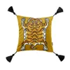 DUNXDECO Capa de Almofada Decorativa Quadrada Fronha Vintage Artístico Estampa Tigre Borla Macio Veludo Coussin Sofá Cadeira Cama 21197t