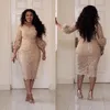 Plus Size Mermaid Abiti per la madre della sposa Champagne africano Lunghezza del tè Abito corto per la madre dello sposo 3/4 maniche Midi Outfit2773