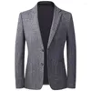 Herrdräkter män 2023 Autumn Winter Sticked Wool Blazer Jacket Slim Fit Outwear Smart Casual High Quality Young Men Suit