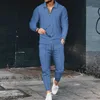 Polos para hombre Primavera y otoño Traje informal Solapa Color liso Pantalones de manga larga Moda deportiva Conjunto de dos piezas 230720