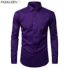 Camisas casuais masculinas roxas Camisas sociais masculinas casuais slim fit fibra de bambu elástica escritório casamento camisa de trabalho sem ferro fácil de cuidar formal Chemise Homme L230721