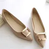 Dress Shoes Female Vintage Pointy Toe Plus Size 33-48 Flat Heels Women Metal Buckle Slip-Ons For Party Stiletto Lovely Shoes Grey Red Beige L230721