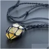 Pendant Necklaces Natural Amethyst Topaz Green Fluorite Stone Woven Net Stretchable Adjustment Rope Necklace For Women Men Drop Deli Dhvl4
