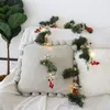 Dekorative Blumen 2,2 m Weihnachtskieferngirlande mit Lichtern Künstliche rote Beeren Rebe Weihnachtsbaum hängende Ornamente Rattan DIY