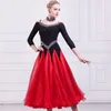 Стадия Wear 2023 Средние рукавы Черный спандекс и красные стандартные бальные танцевальные платья.