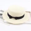 Ball Caps Women Vintage Bowknot Flat Cap Wide Brim Visor Sunshade Elegant Formal Hat Ladies Summer Outdoor Bohemian Beach Straw Gorras