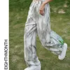 Kvinnor Pants Women 2023 Summer Green Gradient Tie-Dye Casual Loose Ice Cool Straight High midja Draped Wide Leg Female