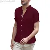 Camicie casual da uomo Estate Casual Camicie di lino in cotone sciolto Camicie da uomo a maniche corte con bottoni Cardigan Solid Top Abbigliamento moda Uomo Camicia con colletto rovesciato L230721