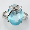 Jewelryr Jade Ring intero cielo blu Zirconia fiore argento placcato fiore anello di cristallo # 7 8 9 309E