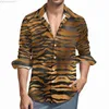 Camisas casuais masculinas com estampa de tigre listras Harajuku camisa casual homem glamourosa camisa preta e dourada primavera retrô blusas de manga comprida roupas grandes personalizadas L230721