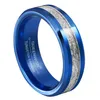 Bague de mariage en tungstène bleu de 6 mm avec incrustation de météorite imité Ring296N