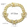 Anklets Gold White Color Spinning Butterfly Anklet For Women Girls 12mm Iced Out Rhinestones Filled Chain Punk Hip-Hop Ankel Brace255V