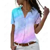 Women's Blouses Summer Lady Shirt Purple Color Rendering 3D Printed Casual Style Ladies Fashion Trend