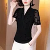 Women's T Shirts Clothing 2023 V-neck Sexy Vintage Simplicity Elegant Fashion Slim Casual Summer Thin Pleated Printing Net Yarn T-Shirts