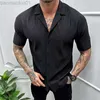 Camisas casuais masculinas primavera verão novas camisas masculinas blusa casual tops soltos manga curta tamanho grande listras sólidas pit listra moda para roupas masculinas l230721