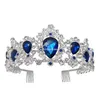 Hårklämmor Barrettes Barock Royal Queen Gold Wedding Crown Crystal Princess Tiara pannband Blue Dropship281m