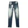 Lila-bran* lila varumärkesdesigner mäns jeans anti smal fit casual fashiion true liten fot rak rör stil gammalt hål