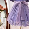 Kız Elbiseler 2023 Yaz Varış Kızlar Kısa Kol O Boyun Örtüsü İnci Mor Roupa Infantil Menina Sevimli Parti Elbise Custume 3-7t