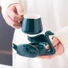 Koppar tefat Swan Coffee Cup Saucer Set Gold Rim Small White Black Green Pink Ceramic Lovely Presents Nordic Creative Drinkware
