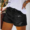 Kadınlar Kısa Moda Yırtık Yüksek Belden Rulo Şort Vintage Delik Yaz Gündelik Cep Kot Pantolon 230720