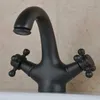 Monotrou Laiton Lavabo Lavabo Robinet Eau Froide Mitigeur Salle De Bains Mat Noir Couleur Deux Handle242e