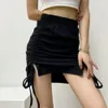 Minigonna donna kilt gonna firmata Abbigliamento donna Abito nero donna 2023 Vita alta sexy doppia coulisse pieghettato fessura gonna anca avvolta estate femminile