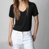 T-shirts pour femmes Aich miroir solide perceuse femmes T-Shirt été col en v à manches courtes dame pull classique décontracté Vintage Femme haut 2023