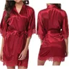 Roupa de Dormir Feminina Vestido de Renda de Seda Roupa de Dormir Mini Robe Meia Manga Renda Roupão de Banho Lingerie Sexy Vestido de Noite Tangas Camisola 230720