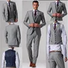 Brand New Light Grey Men Wedding Dress Notch Lapel Slim Fit Groom Tuxedos Popular Dinner Darty Dress 3 Piece Suit Jacket Pants Tie2775