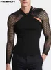 Men's TShirts INCERUN Fashion Men T Shirt Sexy See Through Mesh Hollow Two Pieces Sets Tops Streetwear Party Nightclub Men Clothing S5XL 230720