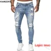 MoneRffi hommes déchiré jean taille haute Sexy trou jean pantalon décontracté automne mâle maigre pantalon Slim Fit motard crayon Denim Pants277i