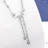 Pendant Necklaces Korean Women Butterly Tassel With CZ Zircon Stone Short Chokers For Students Collares