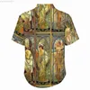 Camisas casuais masculinas Blusas com estampa de tarô Masculino Nouveau Vintage Art Camisas casuais Havaí Manga curta com estampa legal Camisa de férias superdimensionada Presente L230721