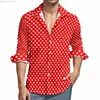 Heren Casual Shirts Rood Wit Hart Shirt Polka Dot Valentijnsdag Casual Shirts Lange mouw Grafisch Y2K Blouses Herfst Vintage Oversized Kleding L230721