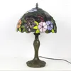 Lampy stołowe Temou Tiffany Lampa LED Vintage Kolor Glass Fashion Flowers Wzór biurka lekka wystrój do domu sypialnia łóżka