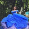 2021 Amazing Royal Blue Organza Ball Gown Cinderella Quinceanera Dresses Beaded Floor Length Sweet 16 Years Pageant GownsQC63244J