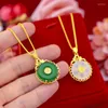 Anhänger Halsketten Koreanische Mode Gold Farbe Halskette Keine Kette Frauen Jade Stein Grün Smaragd Edelstein Schmuck Party Geburtstag Geschenk