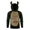 New Autumn and Winter Men's Coat with Velvet Christmas Antler Hooded Fur Matching Color Hoodie