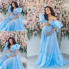 Blue Ruffle Plus Size Pregnant Ladies Maternity Sleepwear Dress Nightgowns For Poshoot Lingerie Bathrobe Nightwear Baby Shower301Z