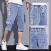 Herren Shorts Half Cargo Male Denim Shorts Lang Gerade mit Taschen Knielang Bermuda Stretch Streetwear Retro Cut Herren Kurze Jeans Hosen 230720