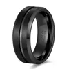 Bröllopsringar Poya Mens Grooved All Black Plated 8mm Tungsten Carbide