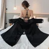 Женская одежда для сна, сексуальная черная халата, установленная без спинка кимоно