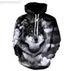 Heren Hoodies Sweatshirts Y2K Lente en Herfst Mannen Junior Wolf Hoodie 3D Dierenpatroon Sweatshirt Vrouwen Mode Harajuku Oversized Capuchon L230721