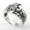 Vero anello teschio in argento sterling 925 scheletro punk europeo stile street cool per gioielli moda uomo283H