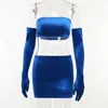 Two Piece Dress Adogirl Big Bow Velvet Two Piece Set Dress with Gloves Women Sexy Lace Up Bowknot Strapless Crop Top Bodycon Mini Skirts Suit 230720
