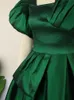 Robes grande taille grande taille 4XL robe verte Peplum élégant col carré manches bouffantes robes taille haute plissée robe fluide soirée mariage anniversaire 230720