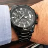 Sinobi Watches男性の防水ステンレス鋼の高級パイロットリストウォッチクロノグラフデートスポーツダイバーQuartzMontreHomme267D