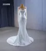 Vestidos de casamento sereia moda ilusão lantejoulas frisadas com véu SM231098