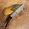 R1695 Flipper Folding Knife VG10 Damascus Steel Straight Blade Rosewood Handle Ball Bearing Fast Open EDC Pocket Knives With Leather Mante My